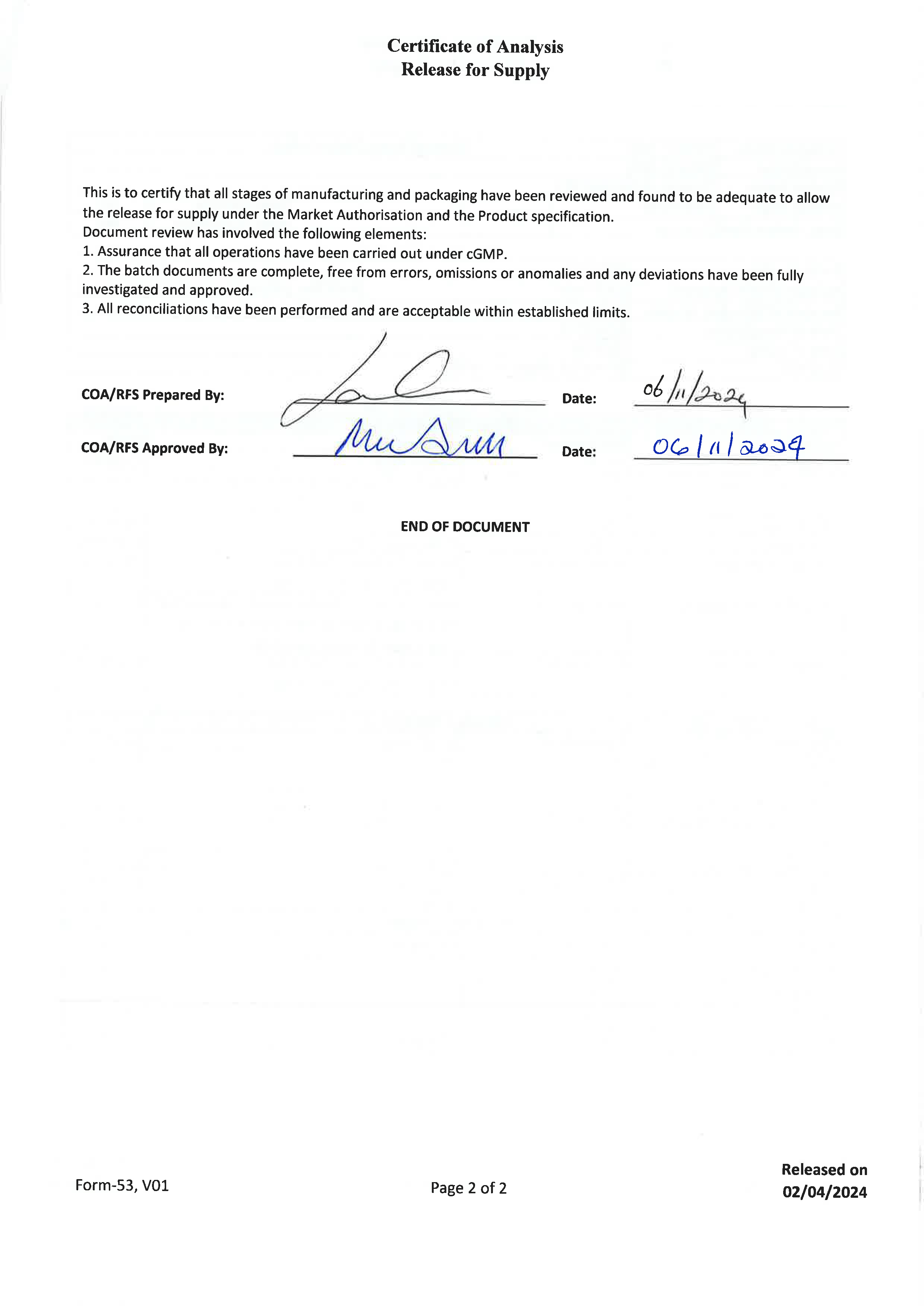 Second Lab Certificate