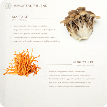 Immortal 7 - Organic Mushroom Superfood Blend (120 Capsules) Made in Australia