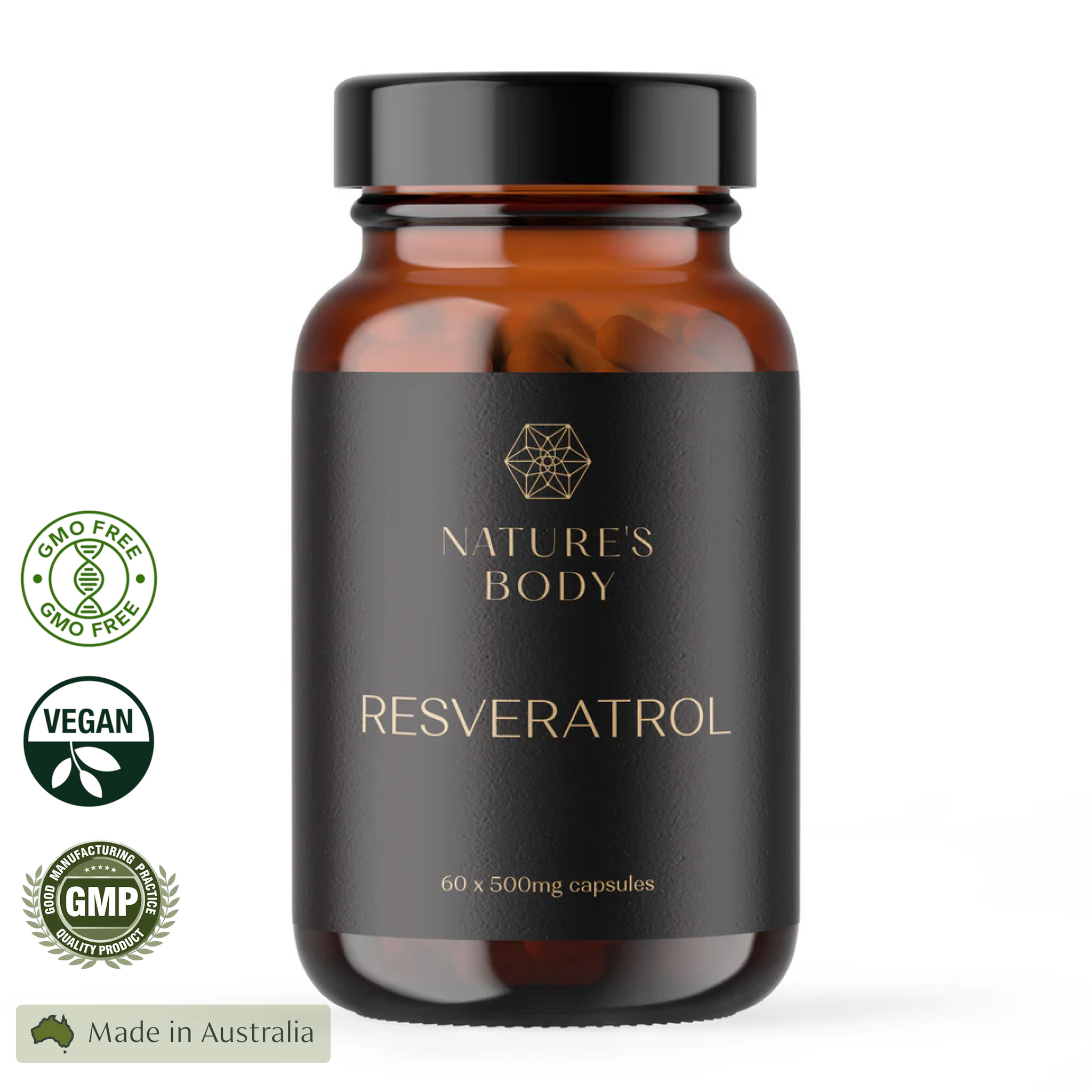 Resveratrol Capsules 100% Pure (60 x 500mg) Third Party Tested