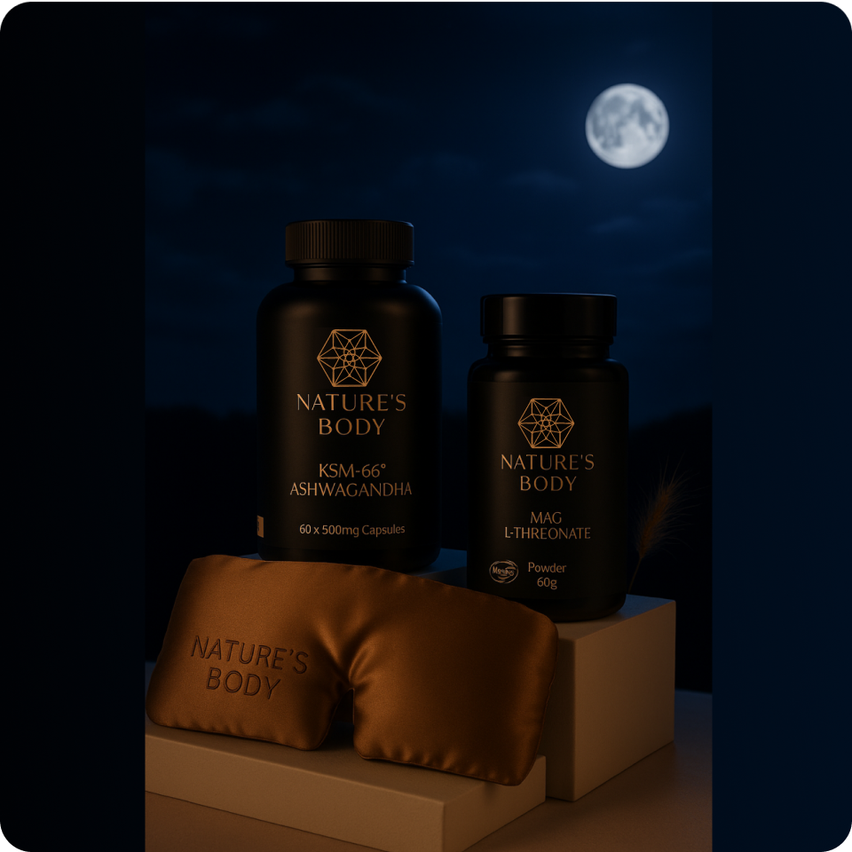 Evening Bundle - Ashwagandha, Magnesium, 100% Mulberry Silk Sleep Mask (Valued at $225)